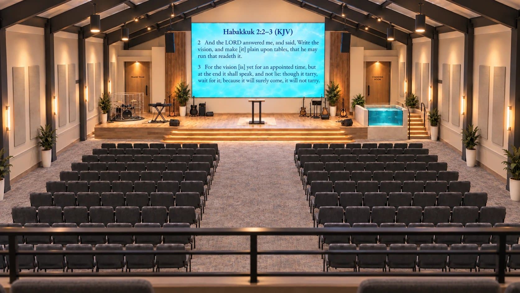 Concept rendering of the new sanctuary stage and baptistry