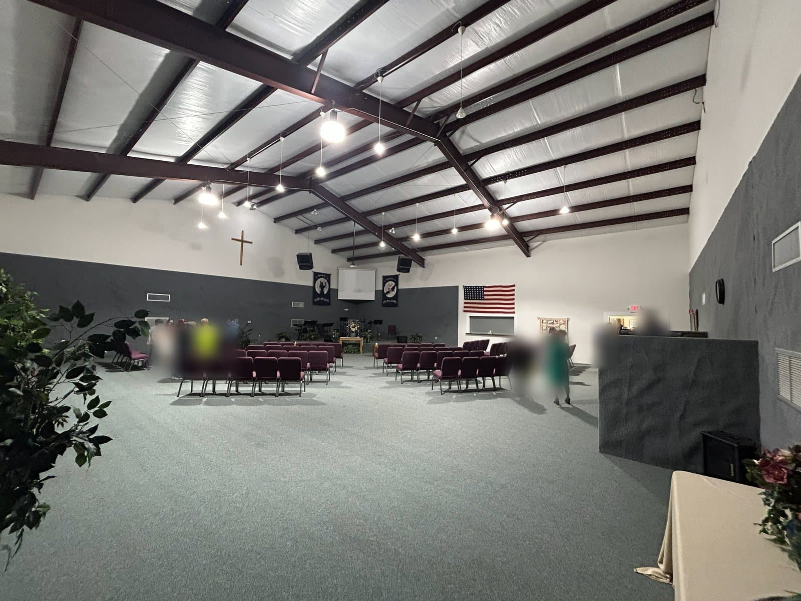 The current sanctuary, with people's faces blurred